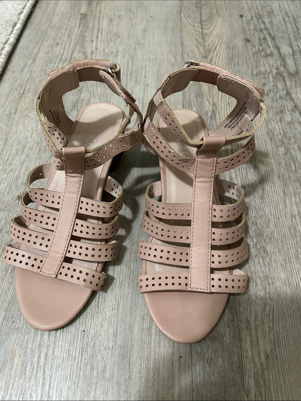 Place Strappy Perforated T-Strap Sandals - Blush Pink